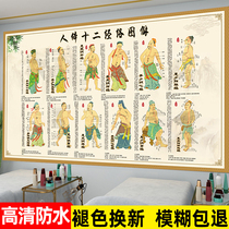 Human Body 34 Meridians Wall Sticker Wall Map Traditional Chinese Medicine Health Preservation Museum Poster Wall Painting Cultivation Ways Decoration Paste Paintings