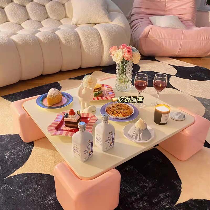 Net Red Designer Danish Tea Table Tempered Glass Macaron Candy Square SILENCE SQUARE BRIEF ABOUT SMALL FAMILY