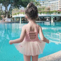  Korean fashion 2021 new girls summer western style swimsuit female baby cute one-piece swimsuit childrens beach wear