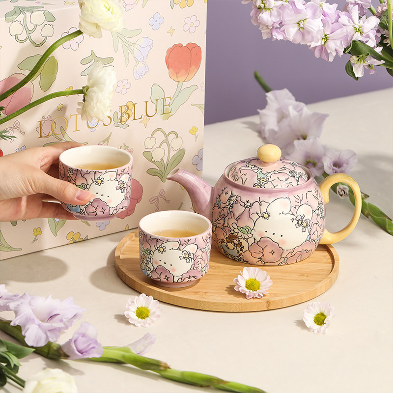 Blue Lotus Envy Birds Society Handmade Tea Set Gift Box Suit Ceramic Home Afternoon Teapot Tea Cup With Trays Integrated-Taobao