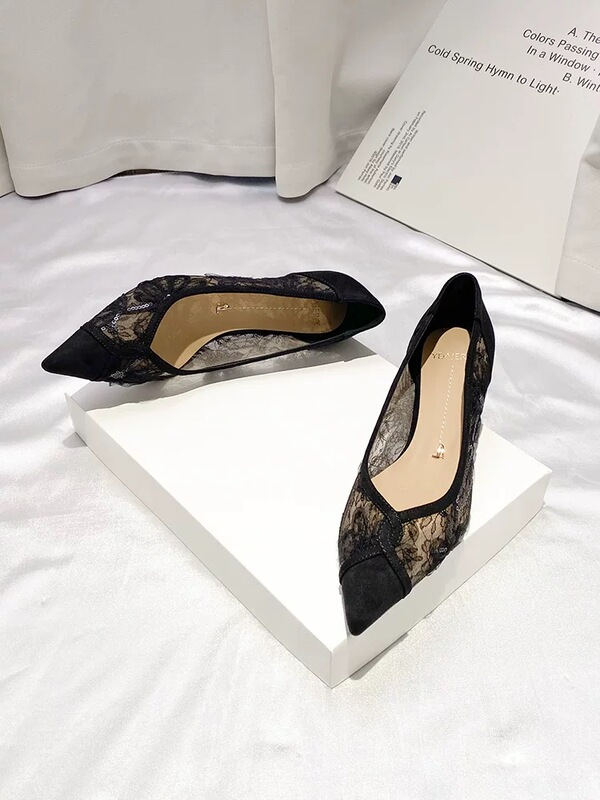 High-End Black Mesh Lace High-Heeled Shoes for Women 2026 Spring and Summer New Style Thin-Heeled Shallow-Mouthed Shoes Breathable Low-Heeled Shoes High-End Black Mesh Lace High-Heeled Shoes for Women 2026 Spring and Summer New Style Thin-Heeled Shallow-Mouthed Shoes Breathable Low-Heeled Shoes