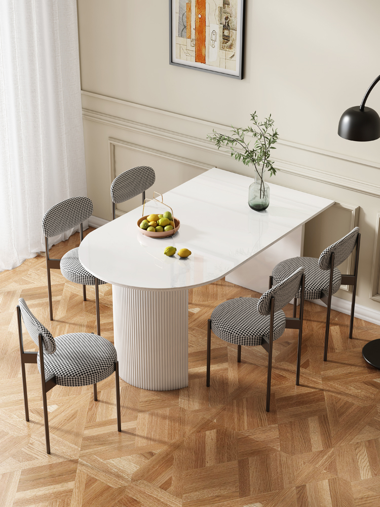 Island dining table and chair combination one home modern small apartment oval light luxury imported simple bright slate stone