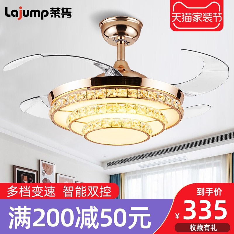 Eurostyle Lavish Invisible Crystal Ceiling Fan Lamp Home Living Room Dining Room Brief Modern With Electric Fan Chandelia