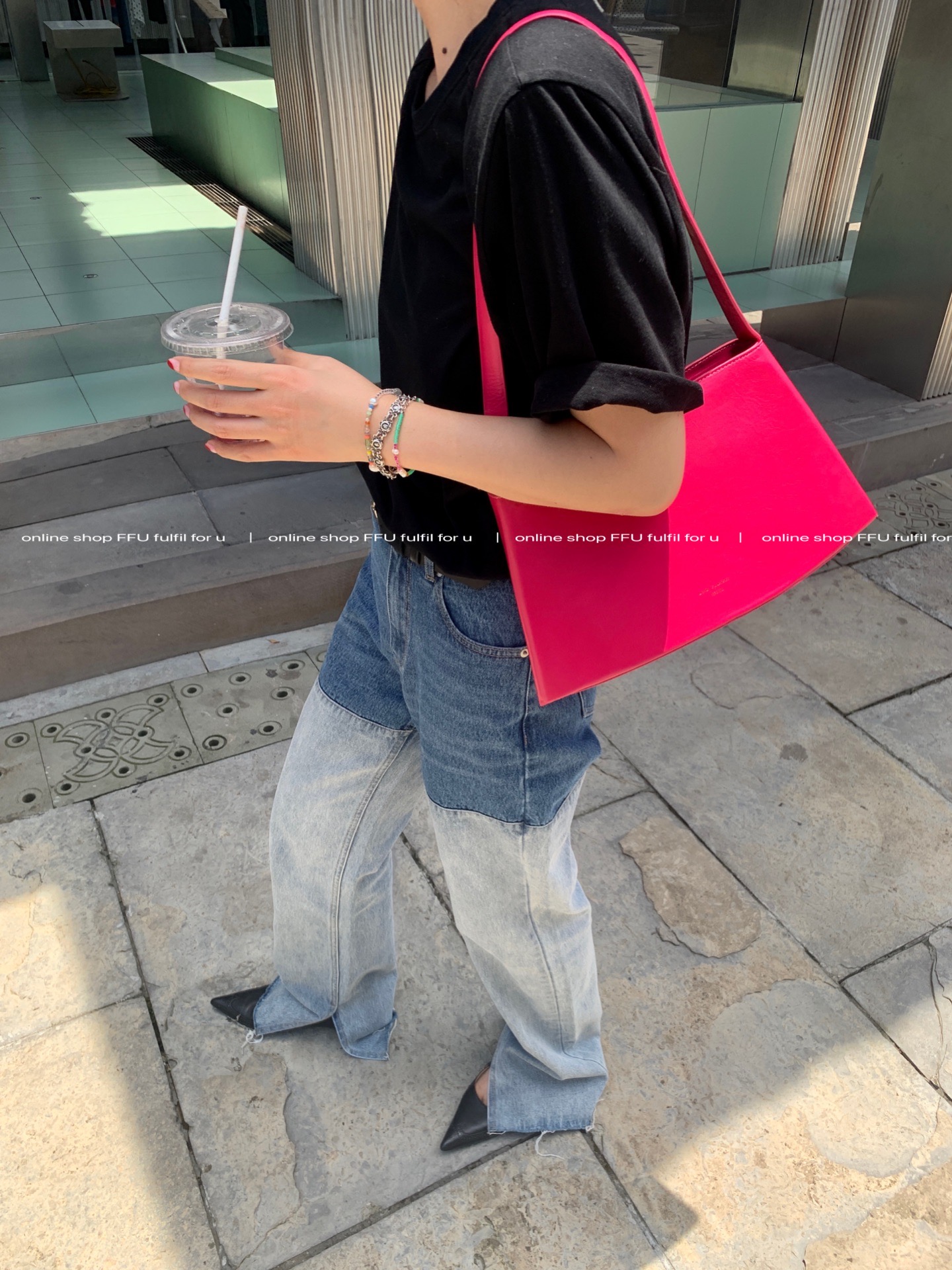 FFU Retro Hong Kong Style Design Sense Niche Color Matching Straight Leg Wide Leg Pants Denim Long Pants Women (Clearance)