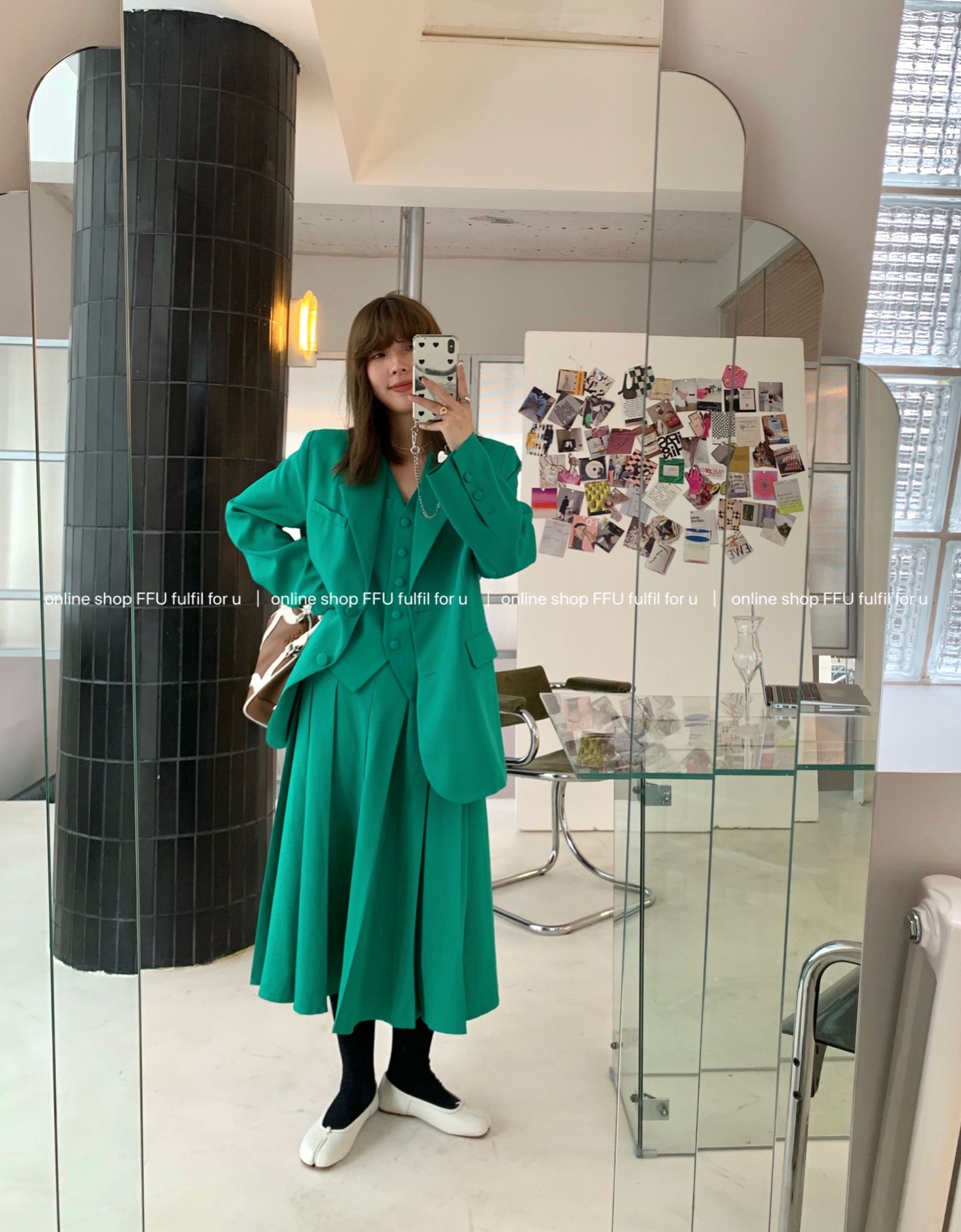 FFU Suit Set Women Autumn Fashion Casual Loose Skirt Three-Piece Suit Vest Set(Clearance)