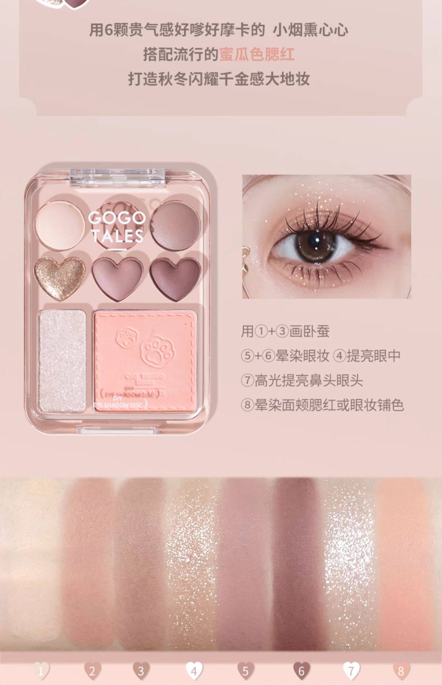 【中國直郵】 戈戈舞 GO GO TALES 愛心眼影腮紅高光一體盤 #G03 芋圓小丸子盤 清冷ins風妝容 9.5g