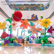 Spring beauty display large plush flower shopping mall dp point window decoration scene layout ornaments plush flower props