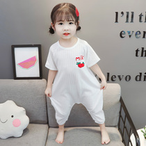 Girls pajamas short-sleeved climbing clothes baby female baby jumpsuit summer cotton thin childrens air-conditioned home wear