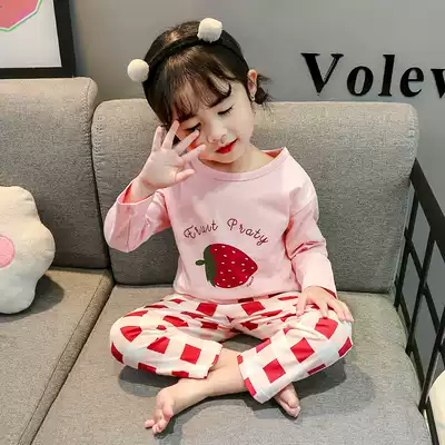 Children's pajamas set women's spring and autumn cotton long sleeves thin female baby baby children's autumn cute home clothes