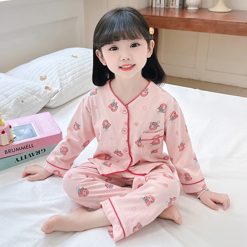 British Vseniot Girls' Pajamas Spring and Autum Pure Cotton Girls Princess Baby Girl Long-Sleeved Suit Autum Style Kidsren