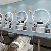 Simple round ironing mirror table barber shop mirror table beauty salon mirror hair salon special mirror lamp can be customized