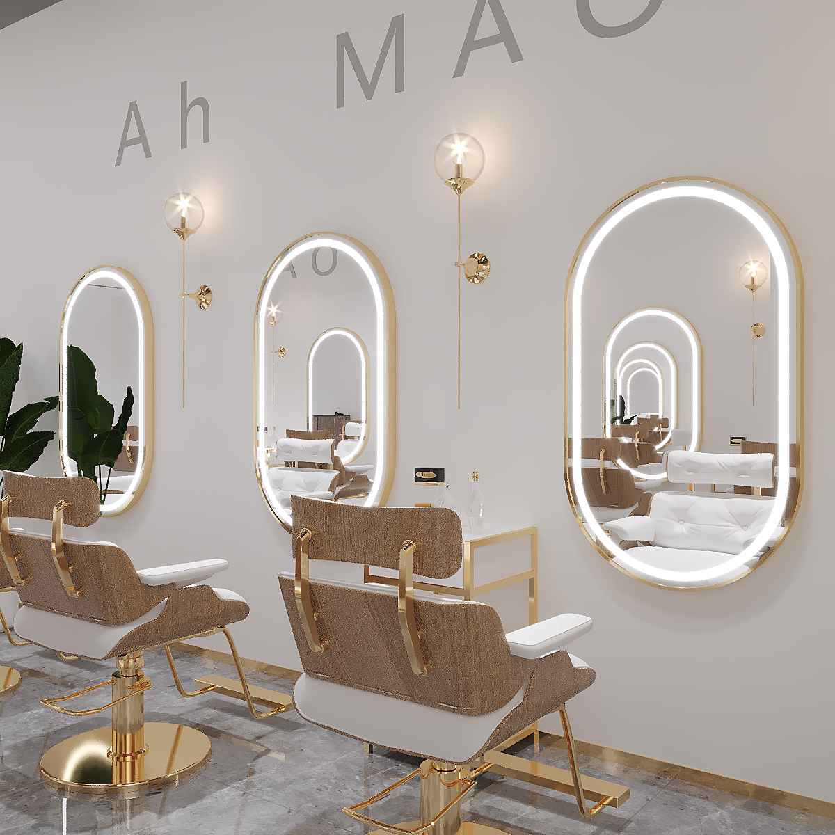 Barber shop mirror table hairdressing shop mirror net red trendy style hair salon hair cutting special with light led wall hanging single side one