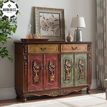 American small family type solid wood retro shoe cabinet entry corridor leaning against wall containing cabinet color painted carved and see-through cabinet decoration cabinet