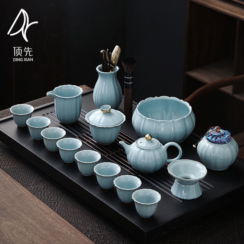 Kung Fu tea set home Ru kiln lid bowl simple Japanese ceramic teapot teacup fair cup set gift box