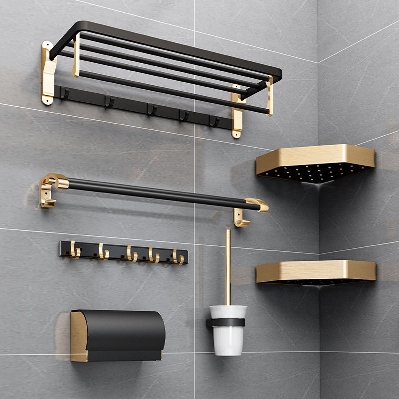 Towel rack free punch toilet bathroom shelf wall hanging light luxury bath towel pole toilet pendant storage shelf