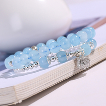 Natural aquamarine bracelet female Korean version sterling silver beads shell crystal hand string multi-circle Wang cause niche design jewelry