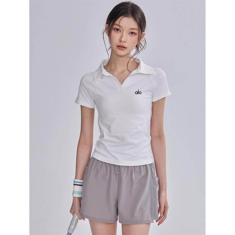 Aloyoagaio Sports Short-Sleeved Polo Shirt Women's Outdoor Tennis Wear Slim Casual Fitness Running Top Elastic