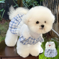 Dog Clothes Autumn and Winter New Style Fleece-Lined Thickened Small Fragrant Style Lamb Wool Pumpkin Dress Pet Bichon Teddy Cat