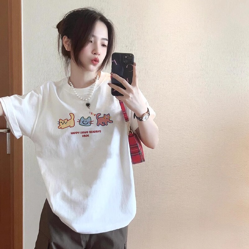 Heavy Weight Pure Cotton White Regular Shoulder Short-Sleeved T-Shirt for Women 2026 New Summer Loose Oversize Niche Top