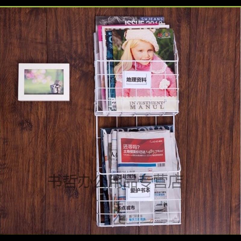 Iron Art Wall-mounted Shelf Shelf Wall Press Shelf Book Newspaper Shelf Newspaper Shelf Brief Living Room Wall-mounted Creative White Double