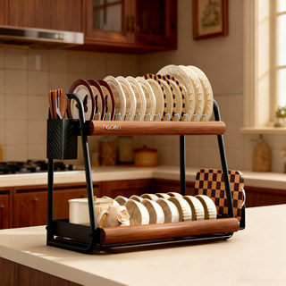 Dish Rack, Draining Dish Rack, Kitchen Storage Rack for Bowls and Chopsticks, Countertop Small Household Double-Layer Tableware Rack