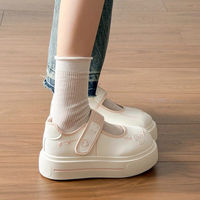 Brand Breathable Korean-Style Thick-Soled White Sneakers for Women, Summer Versatile Student Casual Sneakers with Velcro Fasteners Brand Breathable Korean-Style Thick-Soled White Sneakers for Women, Summer Versatile Student Casual Sneakers with Velcro Fasteners