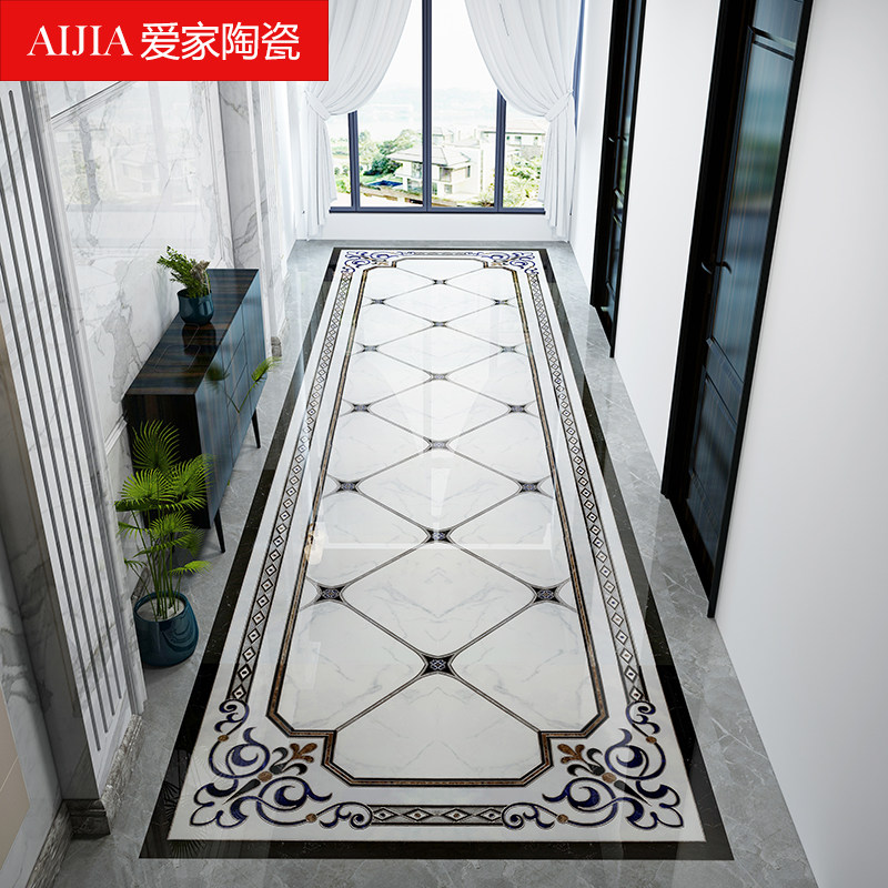 Aisle corridor tile mosaic pattern European light luxury simple living room entry porch throw crystal floor tile puzzle 800