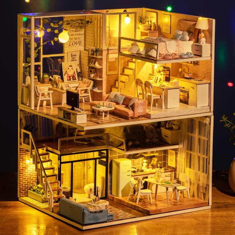 diy lodge handmade house villa mini assembled building model princess girl toy birthday present