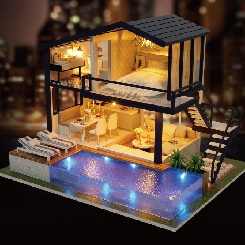 diy lodge handmade house villa family loft apartment with lid assembly Microminiature model mini toy woman