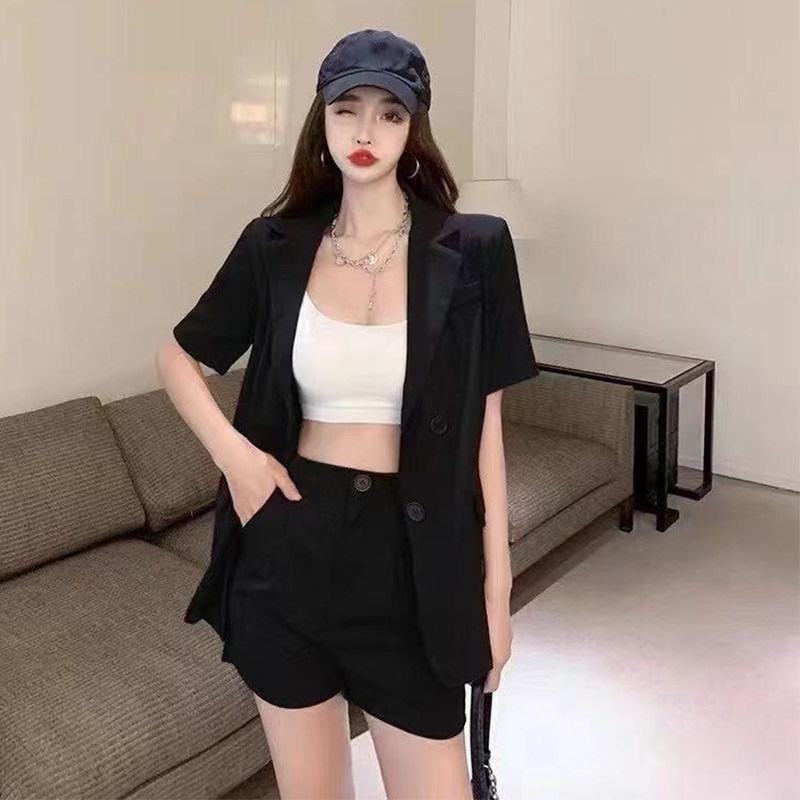 White Short Sleeve Summer Summer Summer Summer Super Super Costume High Waist and Short Costume Two-piece Set