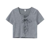 Classmate Dai Short GREY SHORT SLEEVE T-SHIRT WOMAN Slim Summer Niche Design Sensation Square Collar Blouse