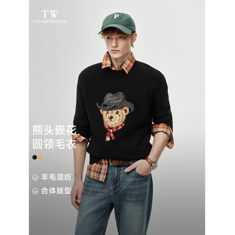 Teenieweenie Bear Men's Sweater Winter Embroidered American Casual Round Neck New Knitted Sweater Top Teenieweenie Bear Men's Sweater Winter Embroidered American Casual Round Neck New Knitted Sweater Top