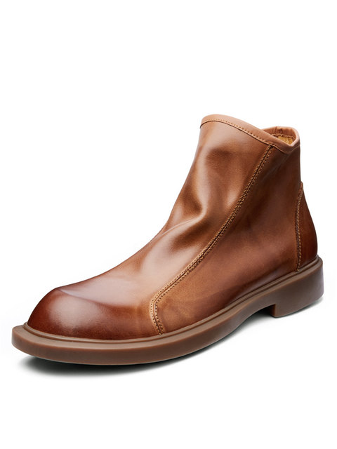 Chelsea boots men British style middle-top Martin boots winter high-top leather shoes warm leather business casual boots men