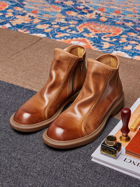 Chelsea boots men British style middle-top Martin boots winter high-top leather shoes warm leather business casual boots men