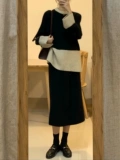 Демисезонный ретро свитер, юбка, комплект, в стиле Шанель, французский стиль