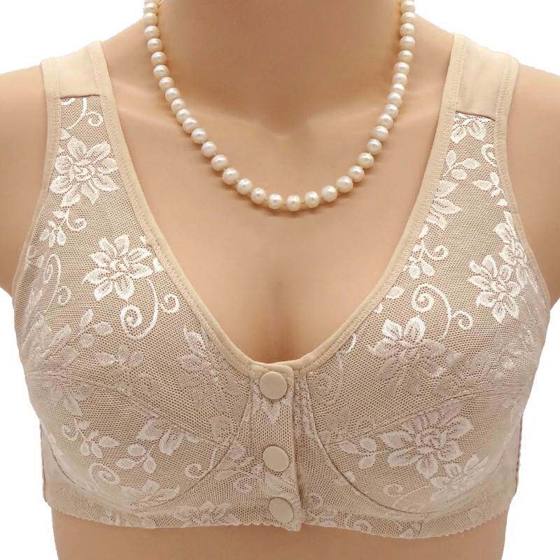Middle-aged women's small chest gathered bra without steel ring mother underwear middle-aged and elderly large size thickened cotton ladies bra