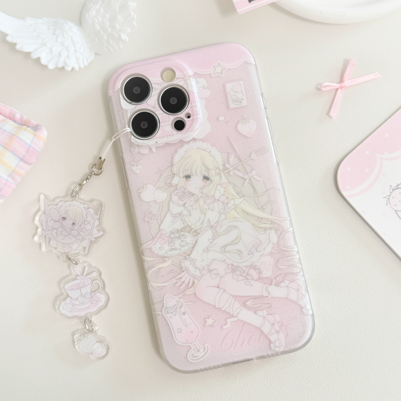 【Curly-Eared Cat】Strawberry Ji Original Girly Heart iPhone Double-Layer Fine Hole Large Hole Imd Matte Phone Case