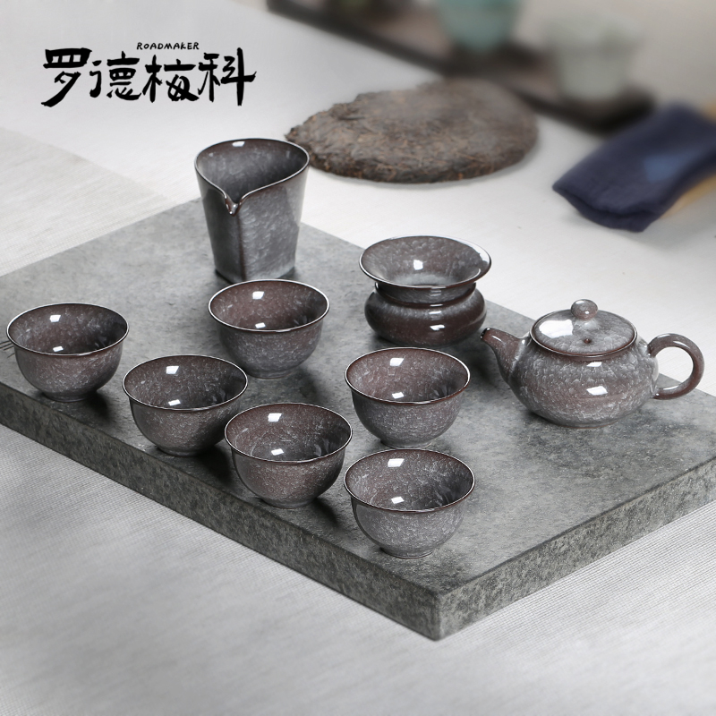 Rod Meico Kiln Iron Tire Ice Cracking High-end Tea Set Group Home Ceramic Kung Fu Teapot Cover Bowl Dragon Springs Green Porcelain
