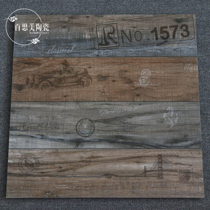 Imitation ancient brick 600x600 retro wood grain brick dining room Dining Room Bar Café for old old boat wood non-slip tiles