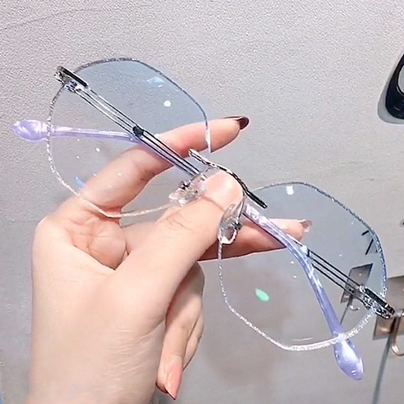 Glasses myopic women can be equipped with degrees, big face, thin, plain, net celebrity frame, frameless diamond cut edge, Korean version of the trend