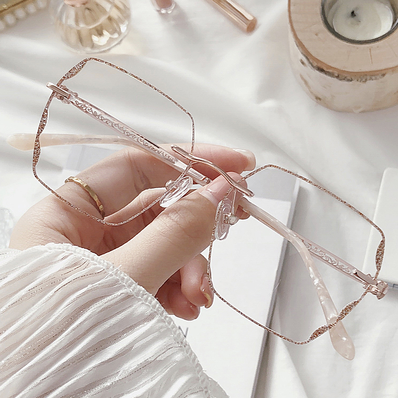 Glasses Women's ins net red Nearsightedness can be equipped with high number of astigmatism No side frame diamond cut edge super light and thin