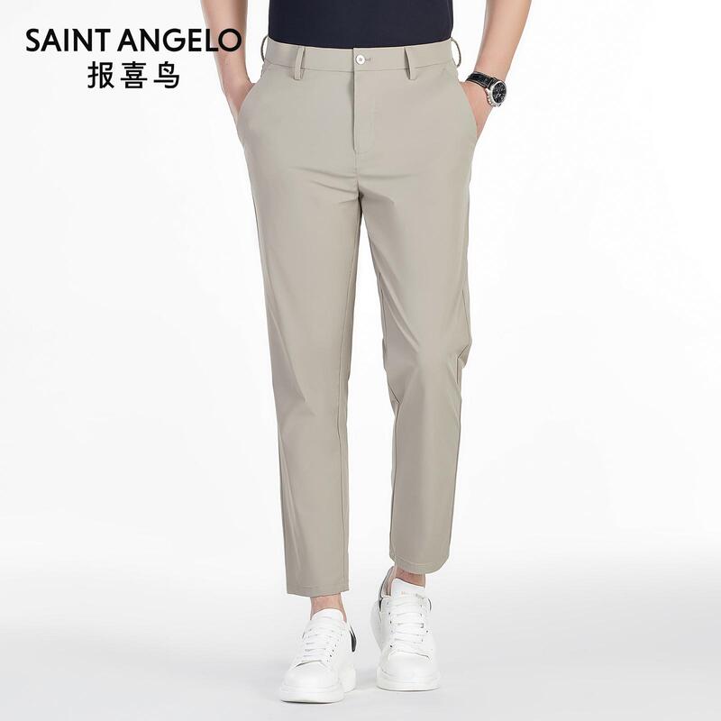 Happy Bird Men's Nine-Point Pants Summer Thin Fashion Slim Suit Pants Anti-Wrinkle No-Iron Breathable Casual Commuting Men's Pants