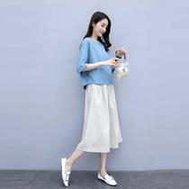 2022 Spring and autumn new cotton linen dress Womens summer and reduced age Fashion Korean version Two sets of linen suit