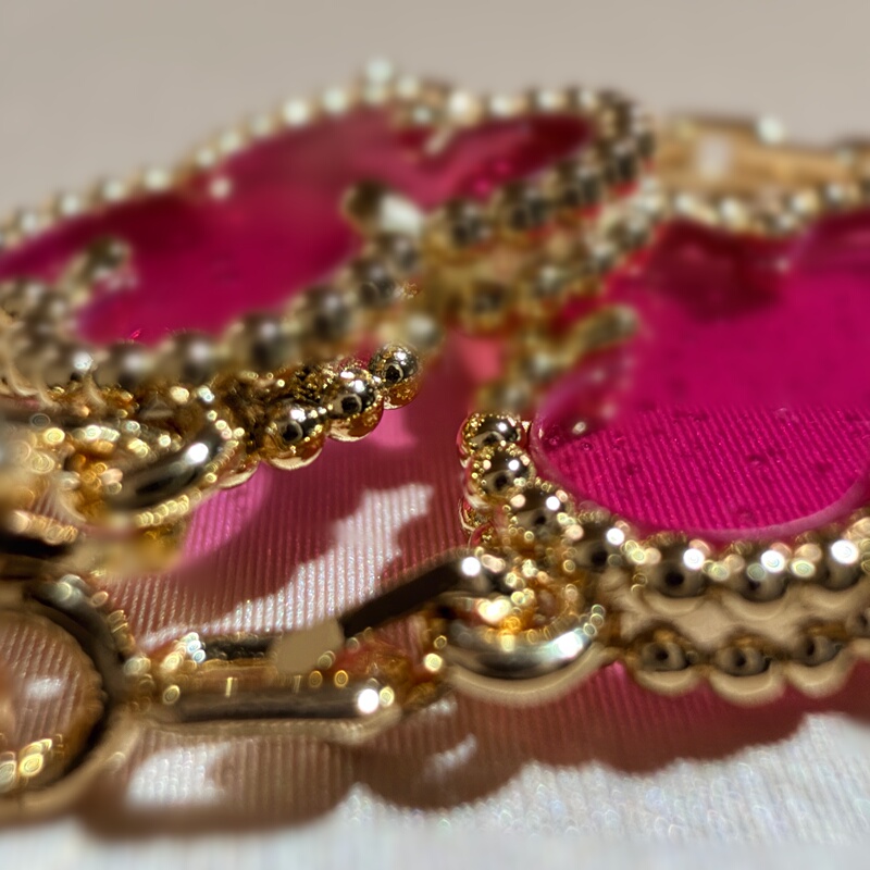 18K Gold-Plated V Gold Four-Leaf Clover Five-Flower Pink Enamel Bubble Bracelet Pink Bubble Necklace