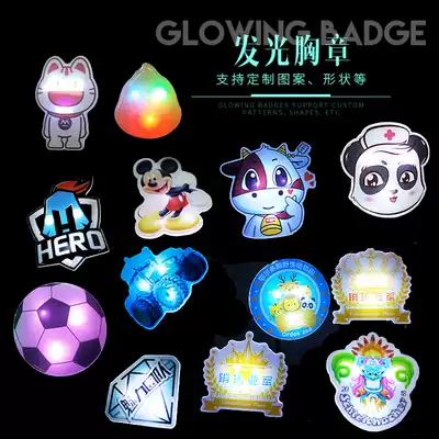 Custom led glowing badge advertising campaign profiled acrylic flash badge pin magnet fluorescent badge