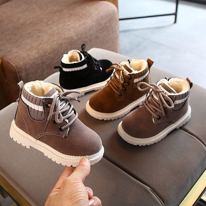 Male baby Martin boot plus suede kiddie cotton shoes winter new 1-3-year-old 2 girl Inren wind leather short boots snowy boots