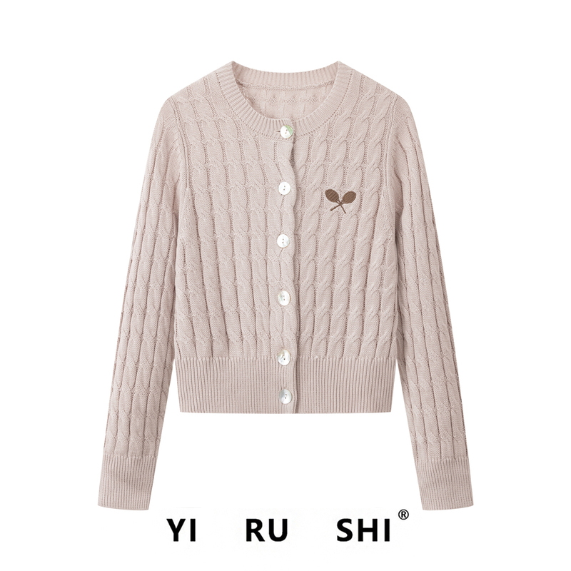100% Pure Cotton, Non-Pilling, Cable Knit Cardigan for Women, Embroidered Button Short Sweater, Designer Cotton Top