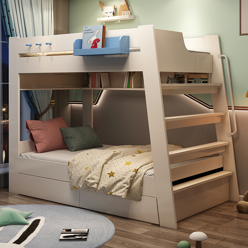 Upper and lower beds parallel to the children's bed Adult bunk bed Two-storey multifunctional bunk bed with wide sub-mother bed