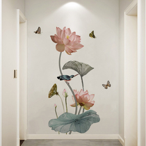 Chinese style lotus sticker wall sticker self-adhesive wall sticker living room TV background wall porch Wall decorative wallpaper