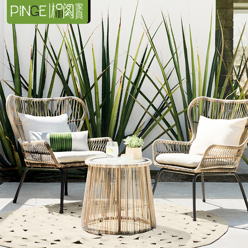 Outdoor waterproof table and chair courtyard leisure coffee table rattan chair three-piece combination net red balcony outdoor rattan chair